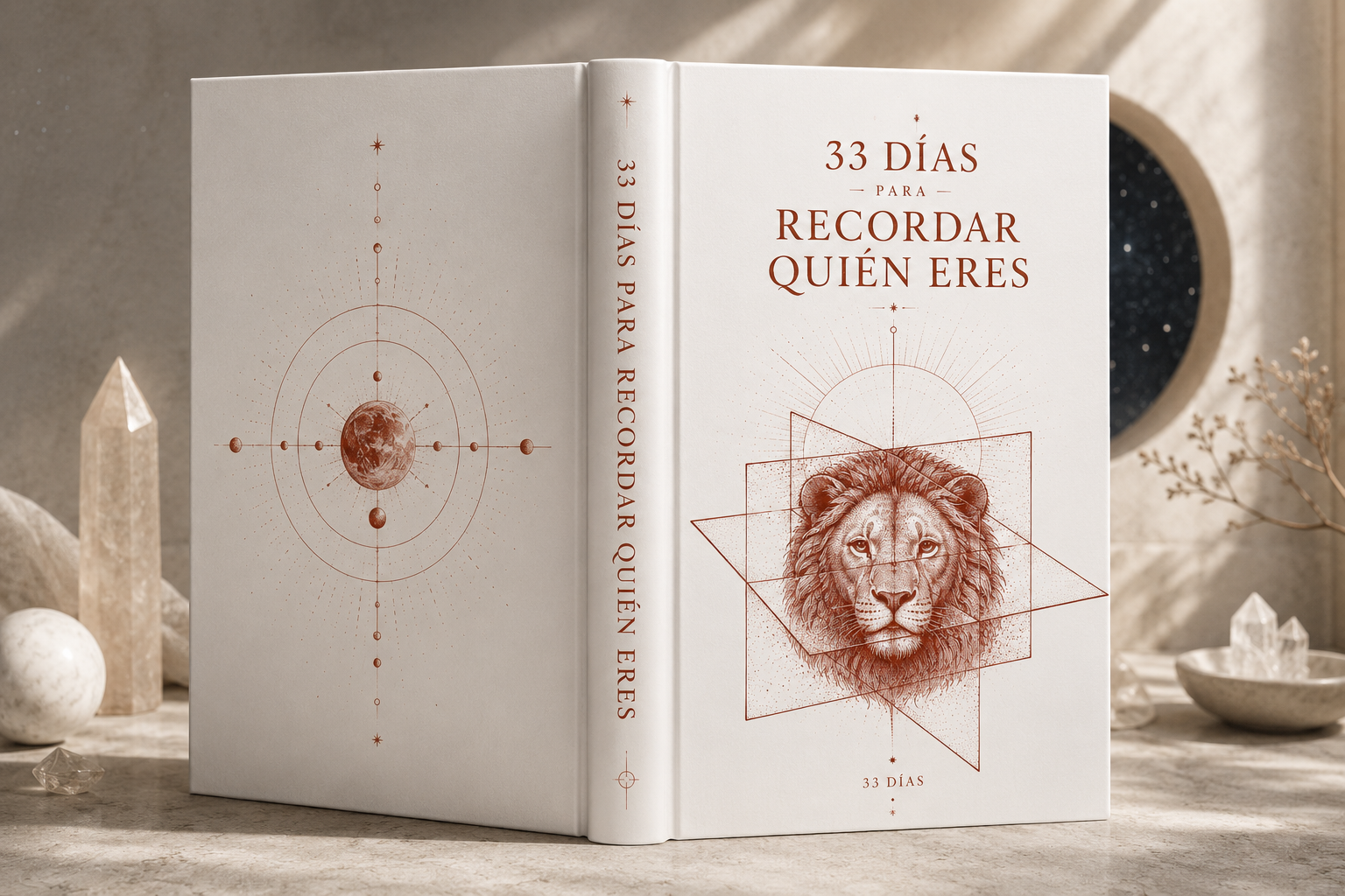 Edición digital de 33 días para recordar quién eres en una composición editorial con cristales
